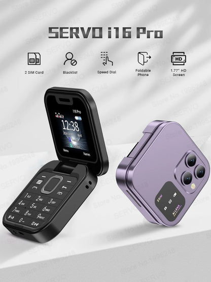 Mini Flip Mobile Phone FM Radio Magic Voice Blacklist Speed Dial Vibration 2SIM Card Small Display Folding Phone